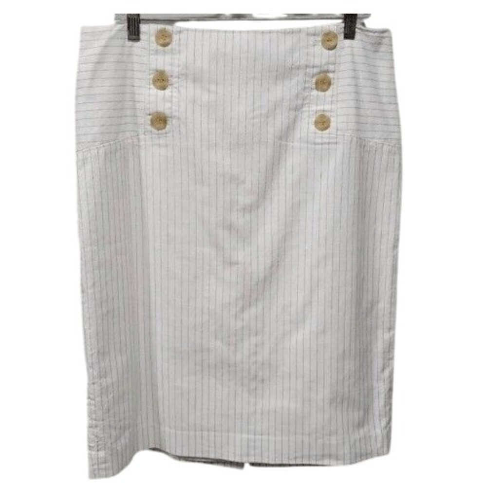 Ann Taylor Straight Pencil Skirt Women 14‎ White Pinstripe Retro 90s Minimalist